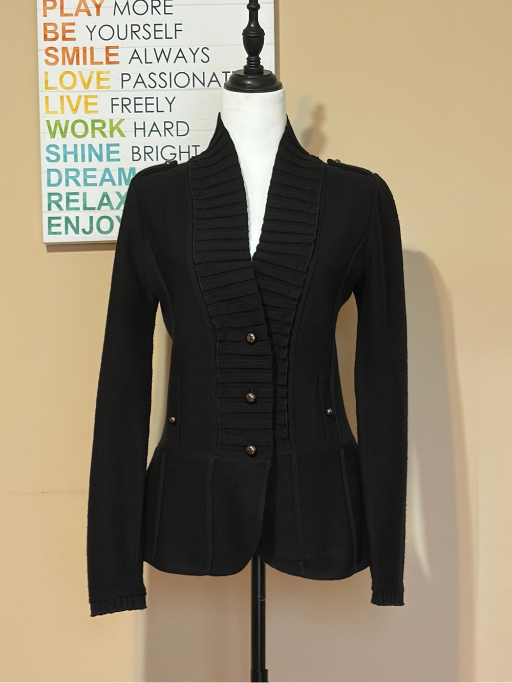 White House Black Market Black Ribbed Shawl-Collar Sweater Blazer